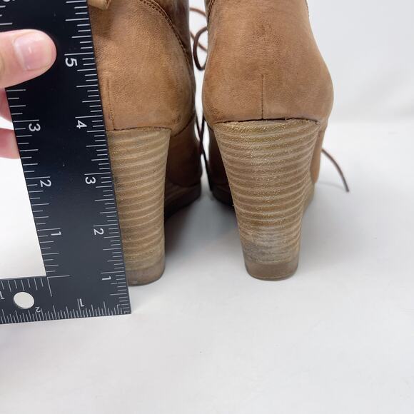 Lucky Brand Womens 8.5 Tan Suede Taheeti Lace Up Wedge Booties Leather Heel - Picture 11 of 13